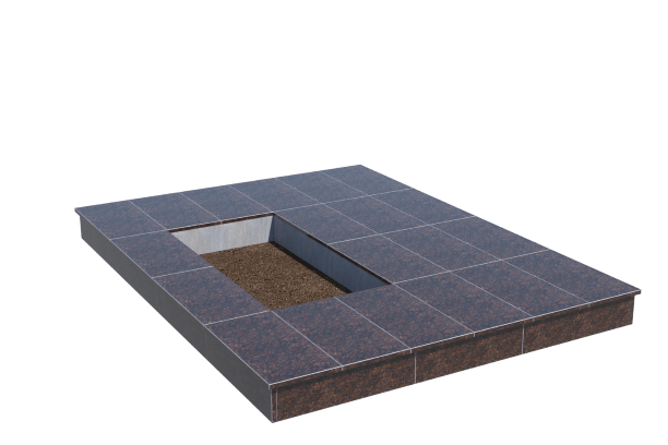 Площадки на могилу в Ижевске | Площадка с вертикальной (15 см) облицовкой Дымовским гранитом (под цветник)