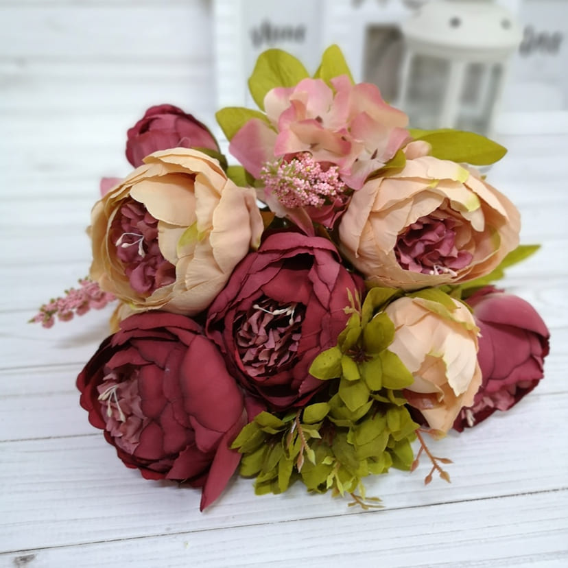 Искусственные цветы в Ижевске | Цветы искусственные «Пионы», персиково-малиновые, букет
