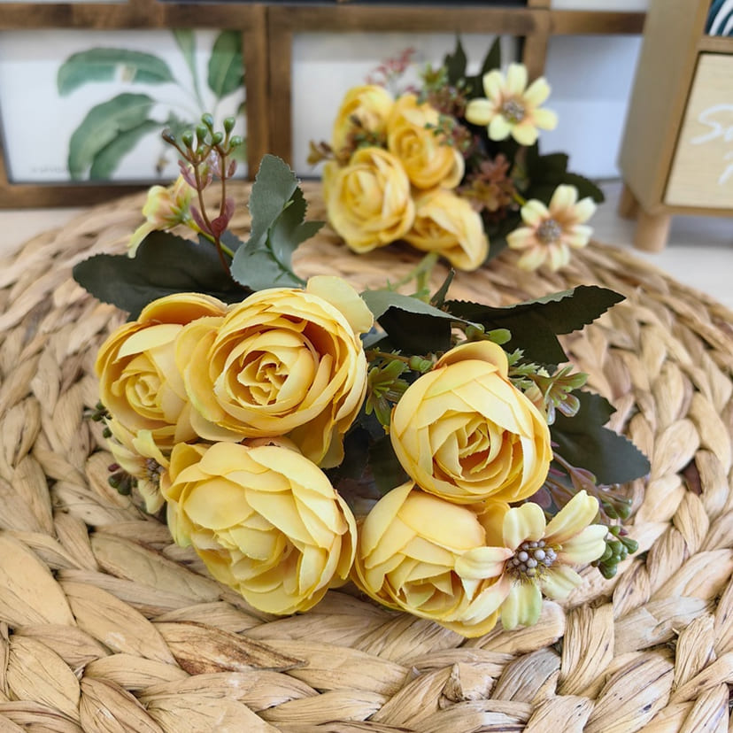Искусственные цветы в Ижевске | Цветы искусственные «Камелии с мелкоцветом», желтые, букет