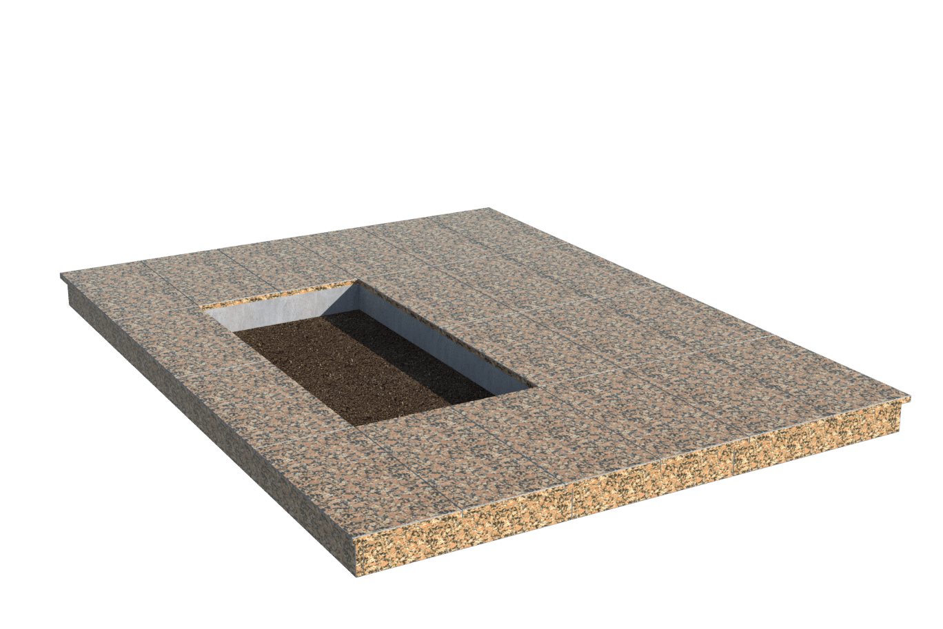 Площадки на могилу в Ижевске | Площадка с вертикальной (10 см) облицовкой Южно-Султаевским гранитом (под цветник)