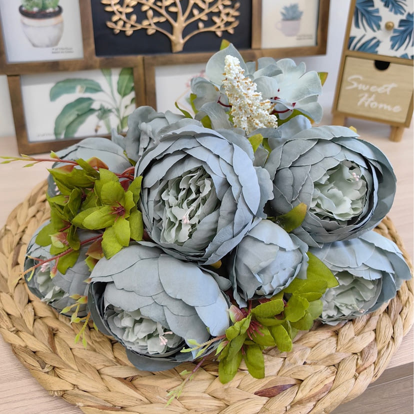 Искусственные цветы в Ижевске | Цветы искусственные «Пионы», серо-голубые, букет